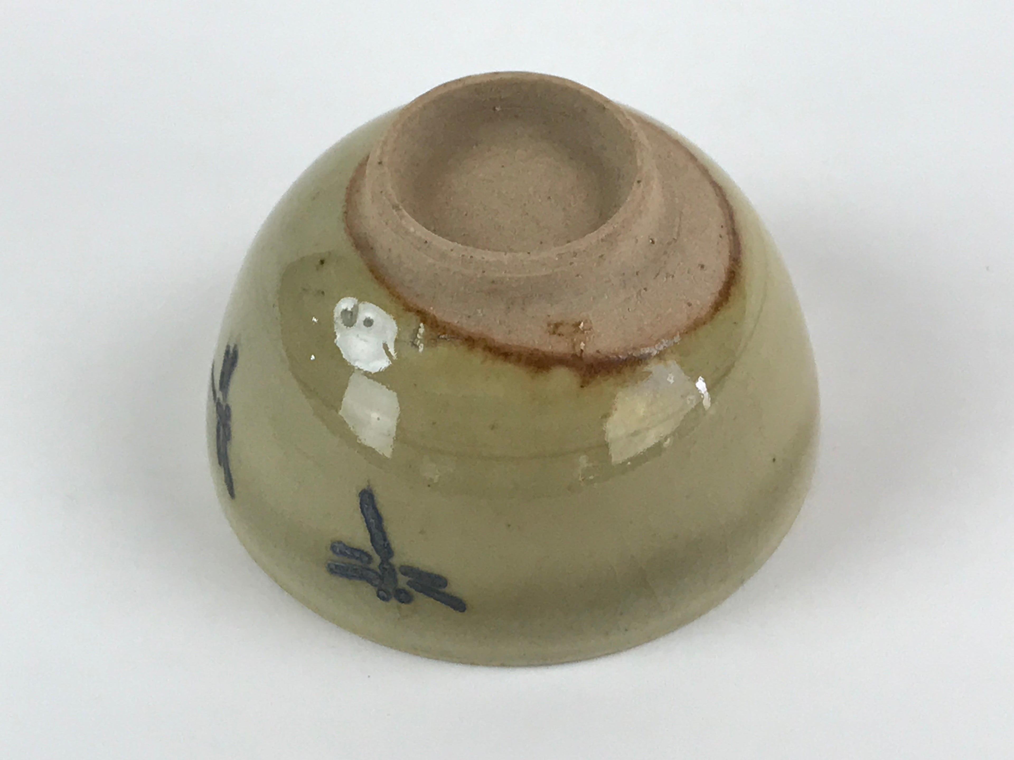 Japanese Porcelain Sake Cup Kutani Ware Dragonfly Plants Guinomi Beige Blue G86