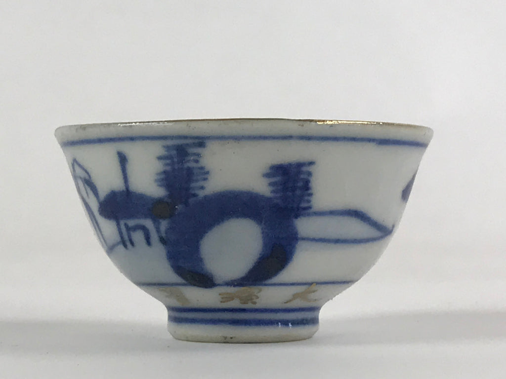 Japanese Porcelain Sake Cup Kutani Ware Vtg Gold Foil Old Man G89