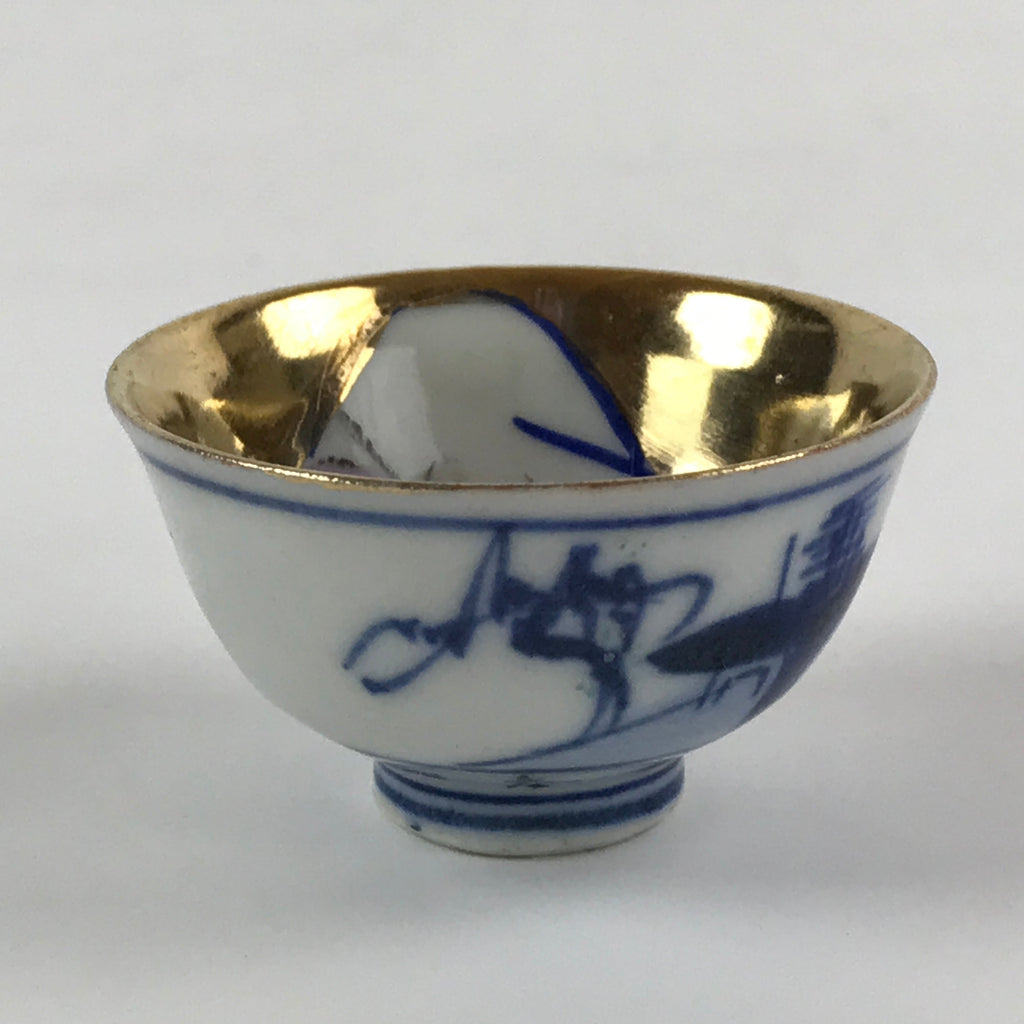 Japanese Porcelain Sake Cup Kutani Ware Vtg Gold Foil Rabbit G88