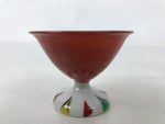 Japanese Porcelain Sake Cup Vtg Footed Ochoko Rappa Guinomi White Red Green G294