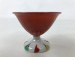 Japanese Porcelain Sake Cup Vtg Footed Ochoko Rappa Guinomi White Red Green G294