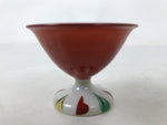 Japanese Porcelain Sake Cup Vtg Footed Ochoko Rappa Guinomi White Red Green G294