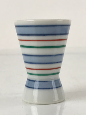 Japanese Porcelain Sake Cup Vtg Rappa Ochoko Guinomi Blue Red Green Stripe G158