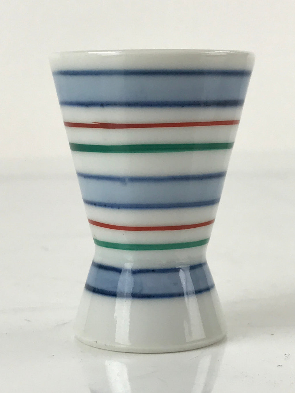 Japanese Porcelain Sake Cup Vtg Rappa Ochoko Guinomi Blue Red Green Stripe G158
