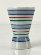Japanese Porcelain Sake Cup Vtg Rappa Ochoko Guinomi Blue Red Green Stripe G158