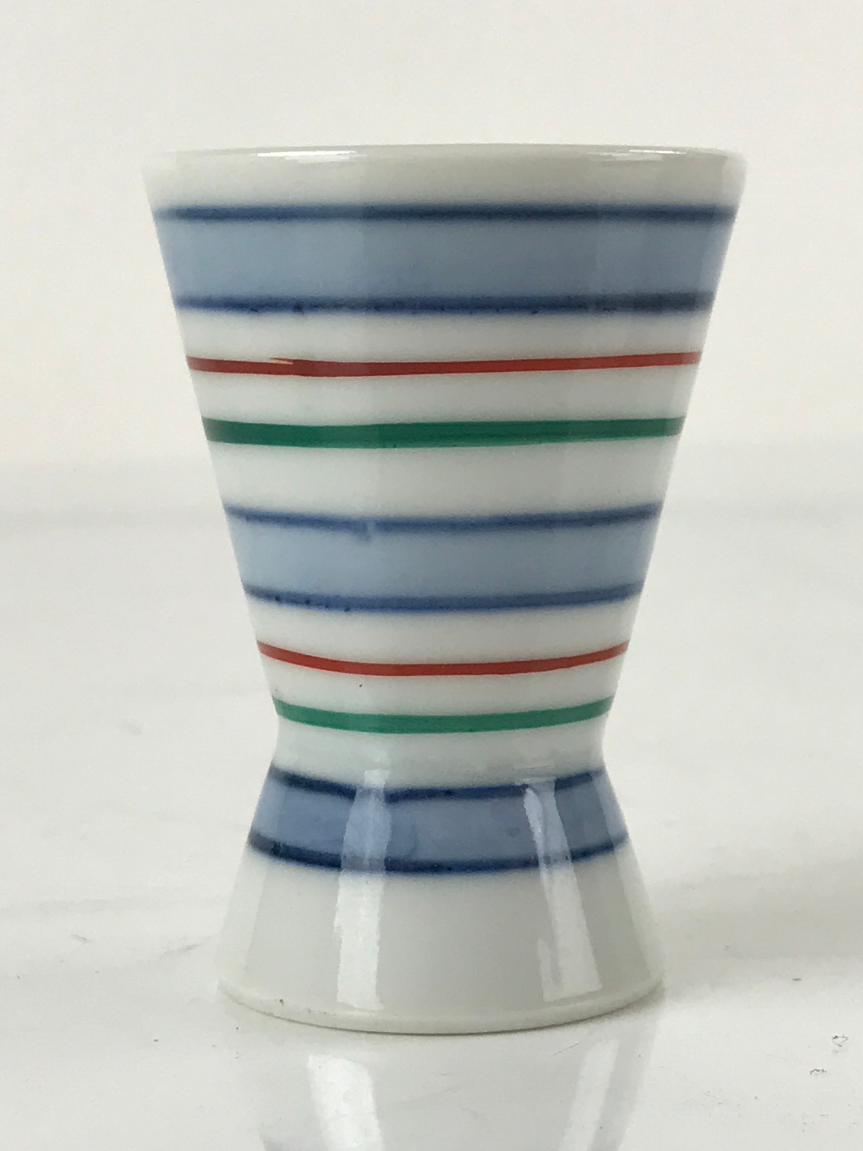 Japanese Porcelain Sake Cup Vtg Rappa Ochoko Guinomi Blue Red Green Stripe G158