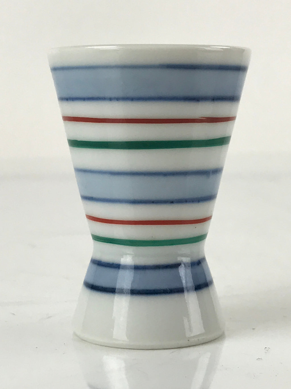 Japanese Porcelain Sake Cup Vtg Rappa Ochoko Guinomi Blue Red Green Stripe G158