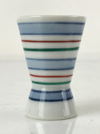 Japanese Porcelain Sake Cup Vtg Rappa Ochoko Guinomi Blue Red Green Stripe G158