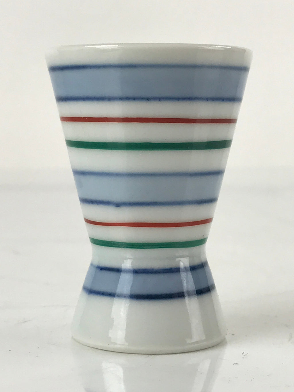 Japanese Porcelain Sake Cup Vtg Rappa Ochoko Guinomi Blue Red Green Stripe G158