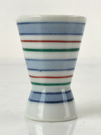 Japanese Porcelain Sake Cup Vtg Rappa Ochoko Guinomi Blue Red Green Stripe G158
