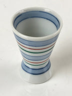 Japanese Porcelain Sake Cup Vtg Rappa Ochoko Guinomi Blue Red Green Stripe G158