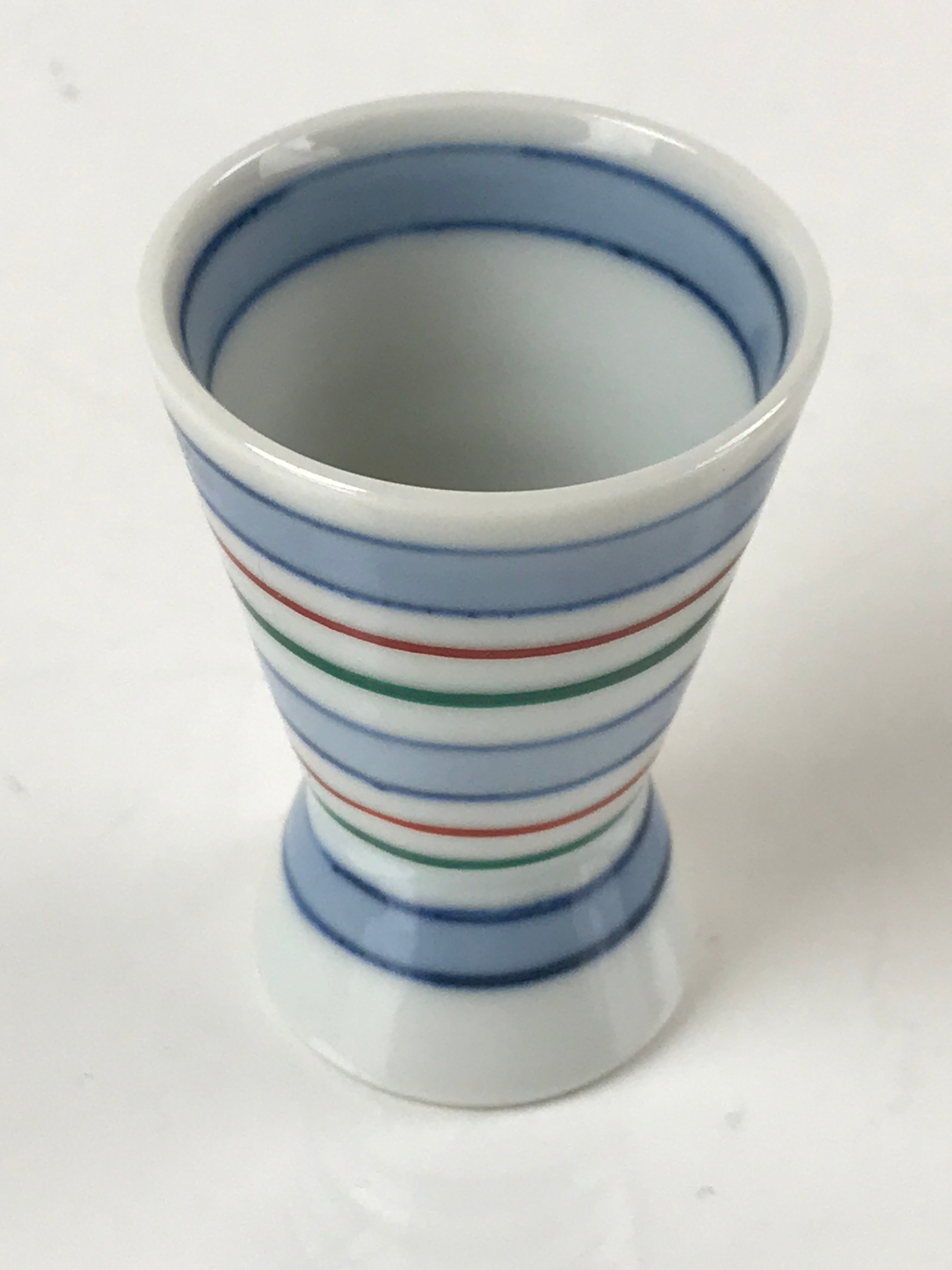 Japanese Porcelain Sake Cup Vtg Rappa Ochoko Guinomi Blue Red Green Stripe G158