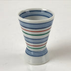 Japanese Porcelain Sake Cup Vtg Rappa Ochoko Guinomi Blue Red Green Stripe G158