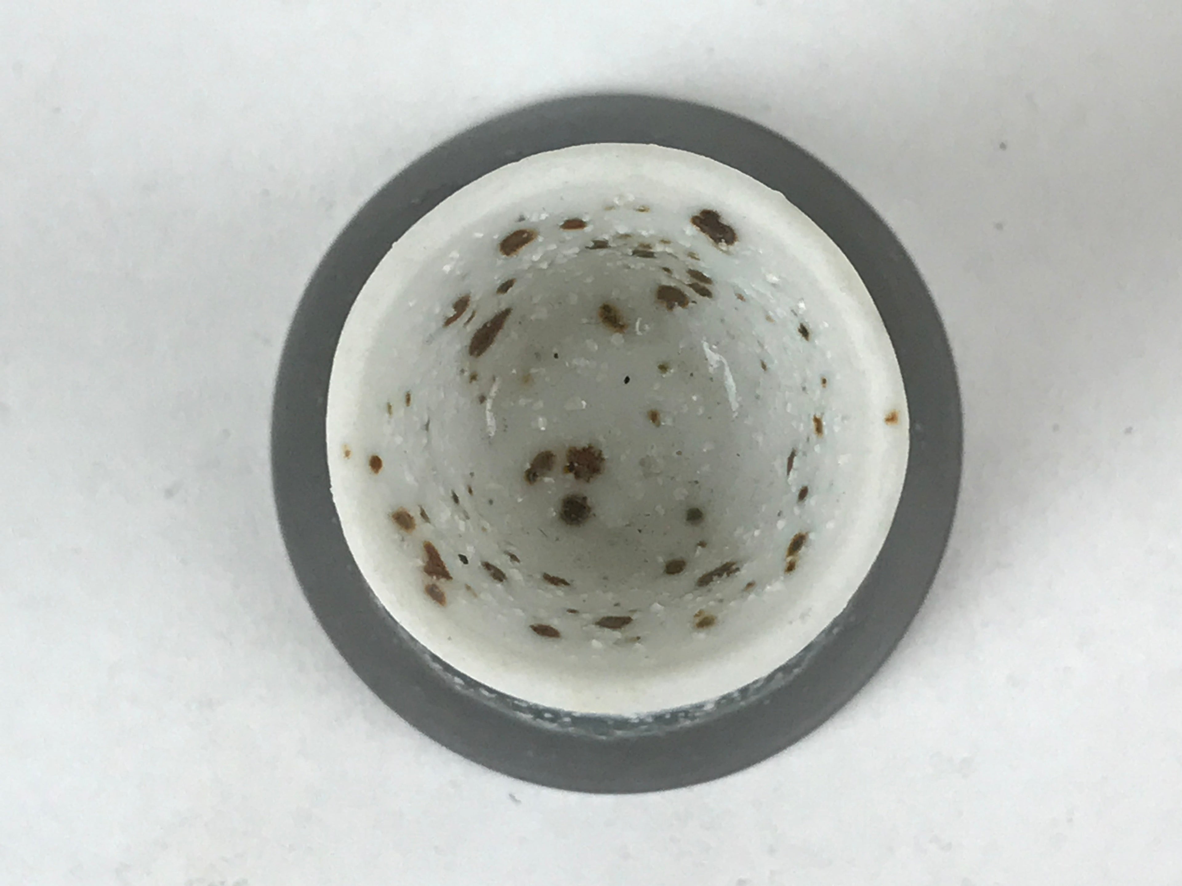 Japanese Porcelain Sake Cup Vtg Rappa Ochoko Guinomi Green Brown Speckle G119