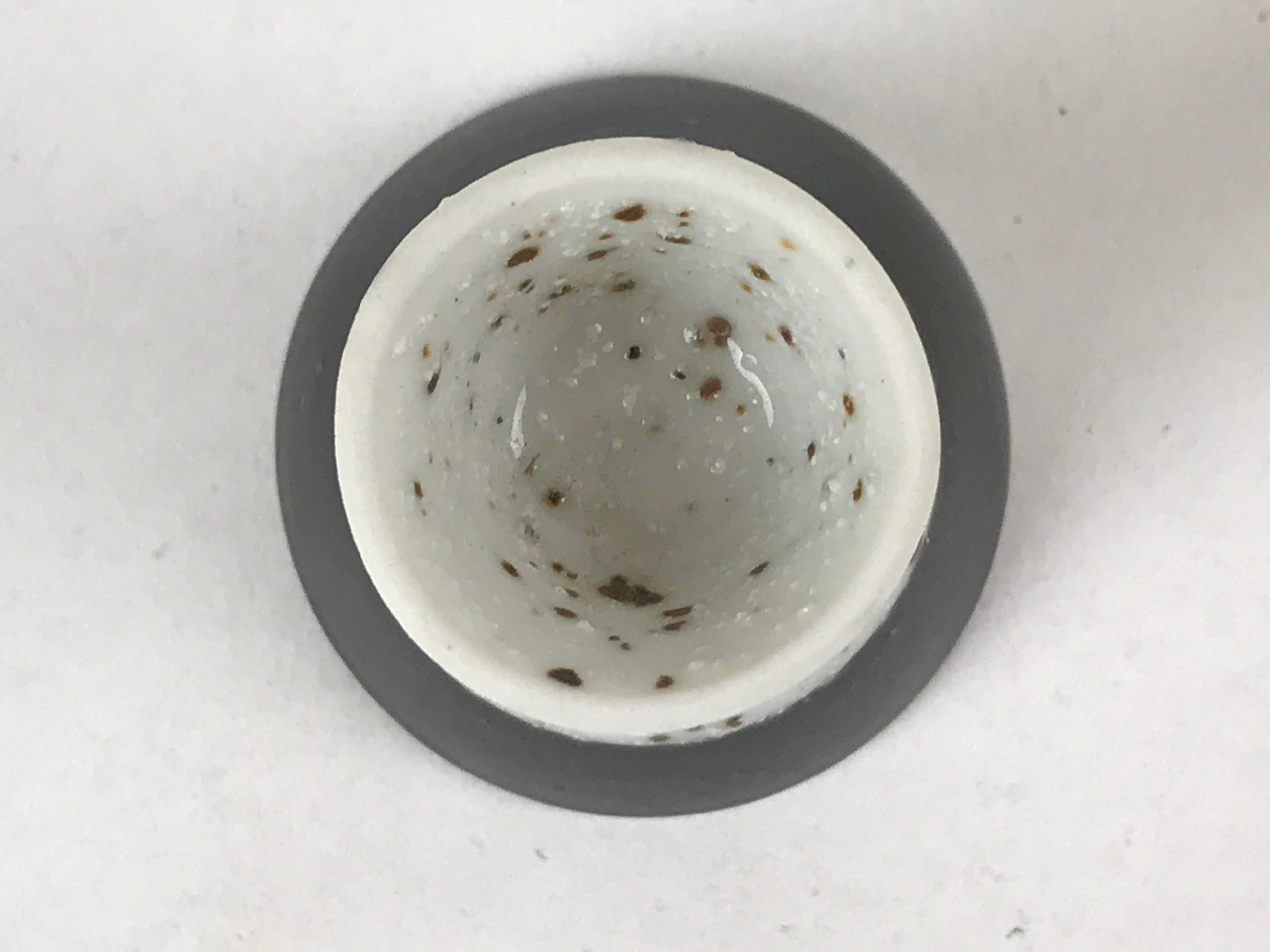 Japanese Porcelain Sake Cup Vtg Rappa Ochoko Guinomi Green Brown Speckle G121