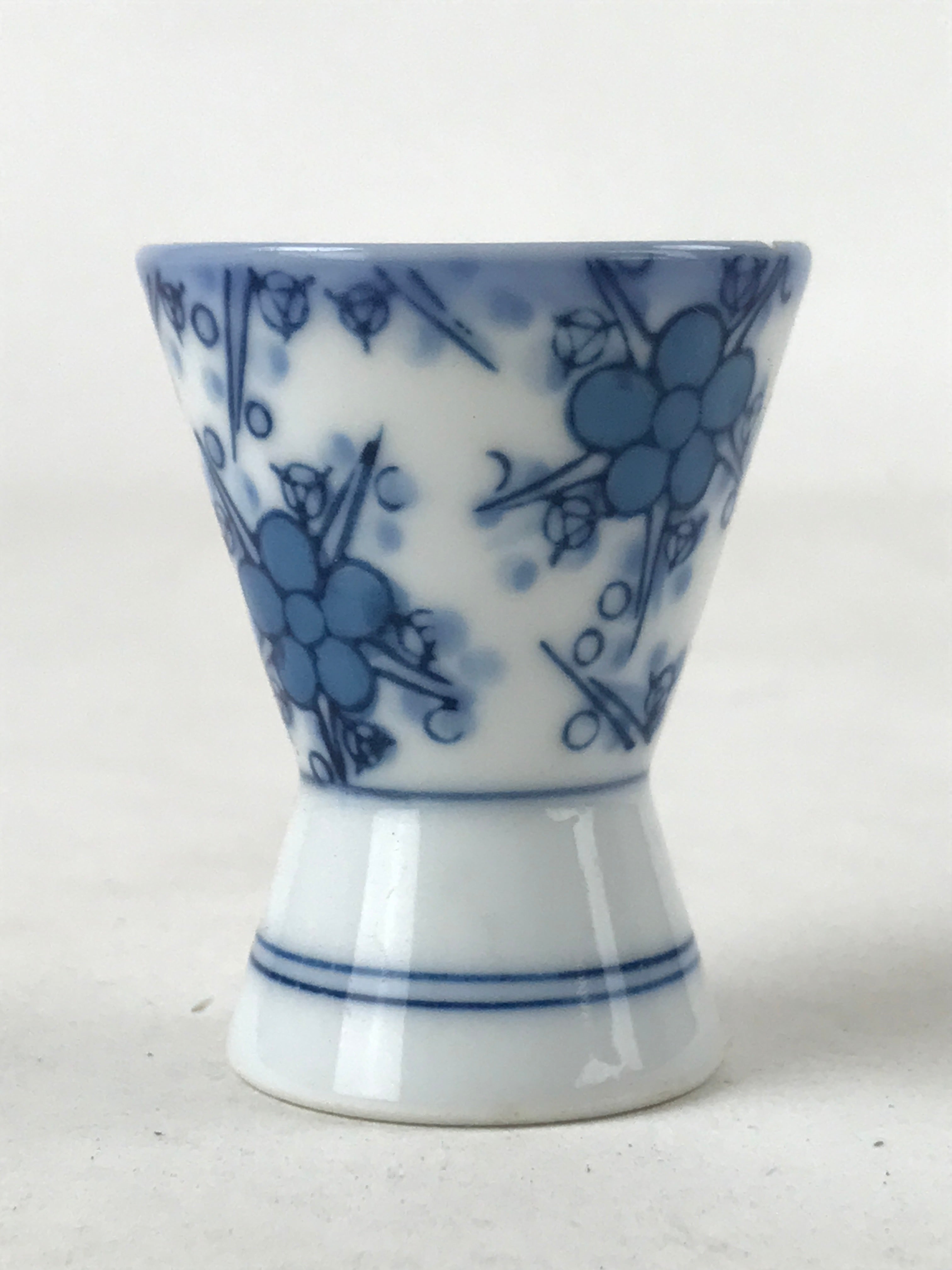 Japanese Porcelain Sake Cup Vtg Rappa Ochoko Guinomi Plum Blossom Blue G146