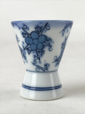 Japanese Porcelain Sake Cup Vtg Rappa Ochoko Guinomi Plum Blossom Blue G147