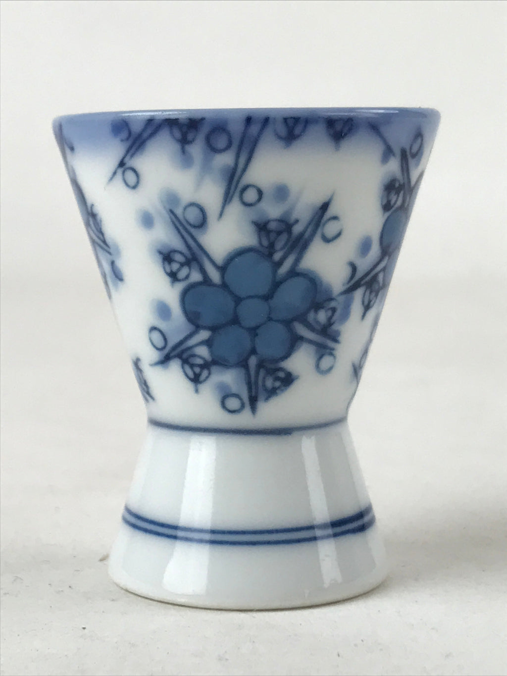 Japanese Porcelain Sake Cup Vtg Rappa Ochoko Guinomi Plum Blossom Blue G147