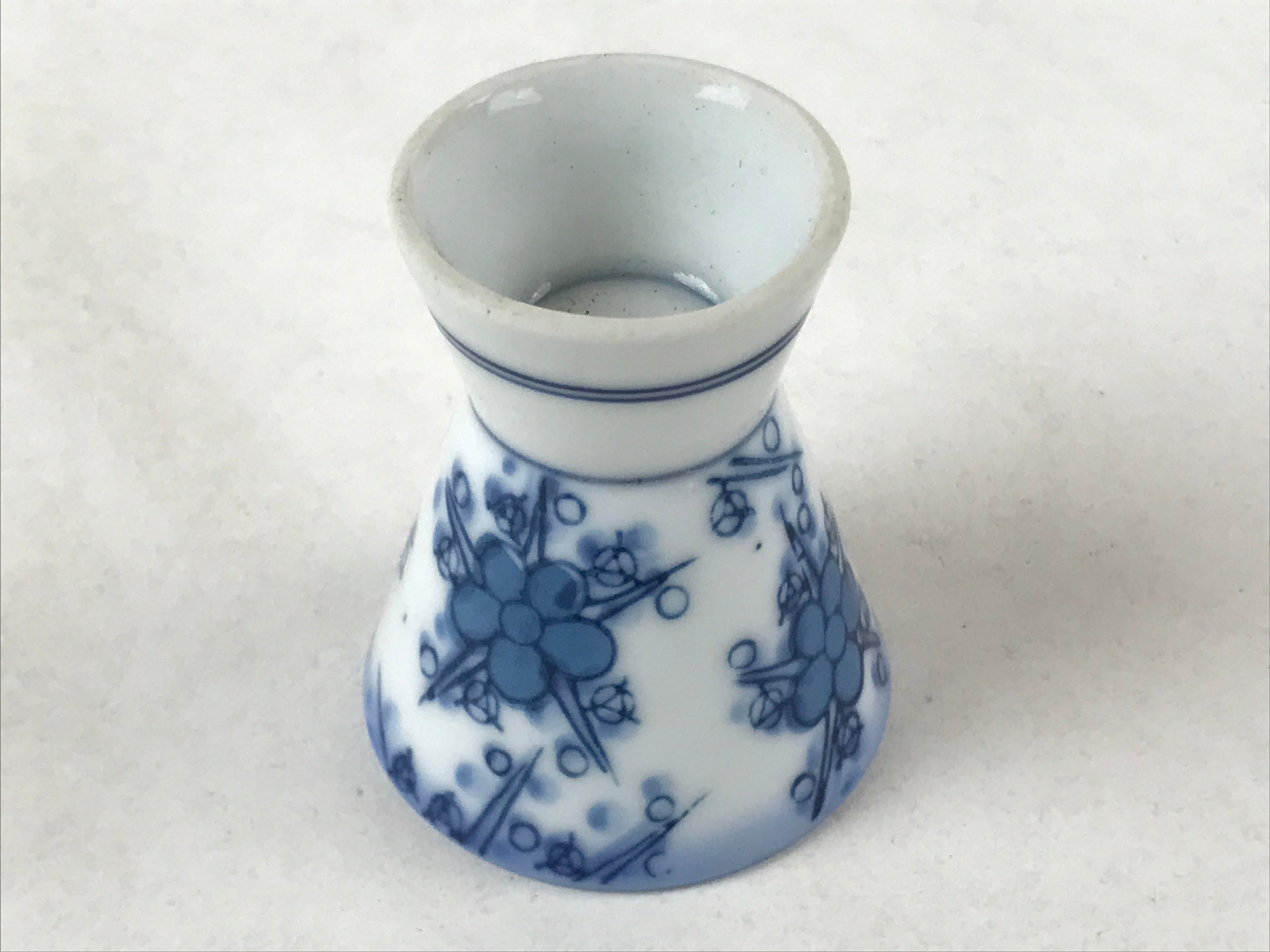 Japanese Porcelain Sake Cup Vtg Rappa Ochoko Guinomi Plum Blossom Blue G147