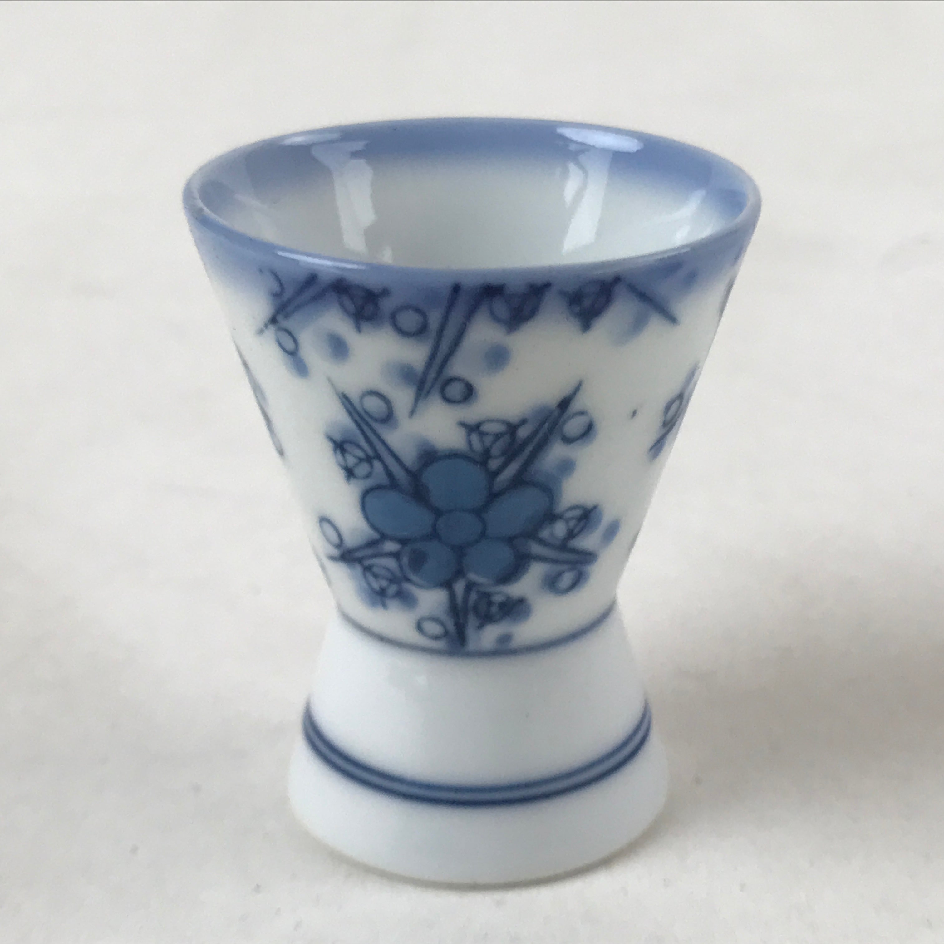 Japanese Porcelain Sake Cup Vtg Rappa Ochoko Guinomi Plum Blossom Blue G147