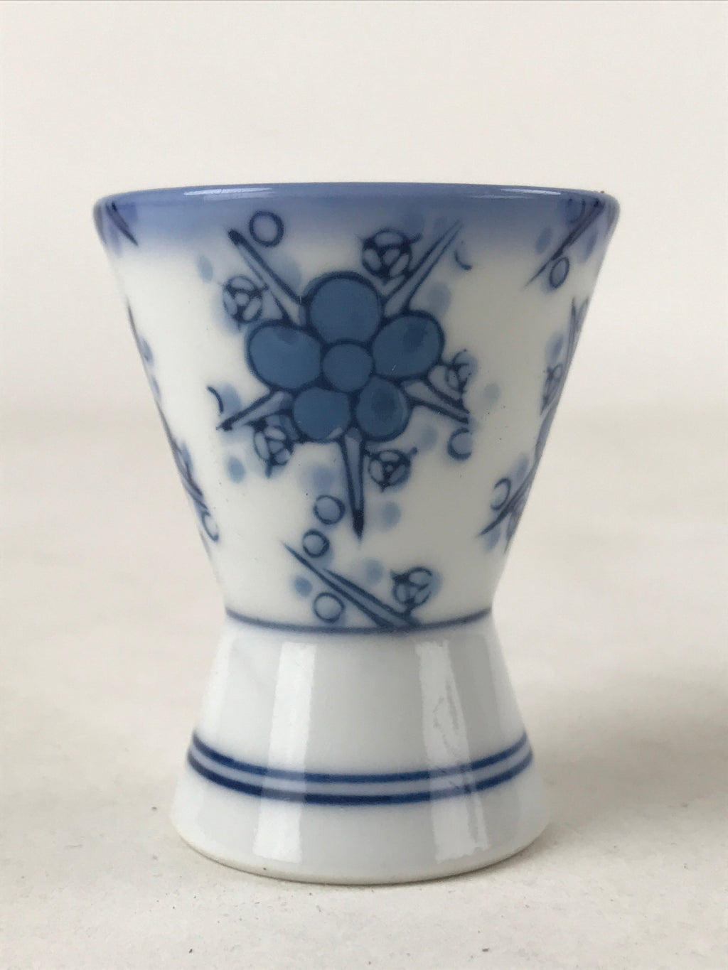 Japanese Porcelain Sake Cup Vtg Rappa Ochoko Guinomi Plum Blossom Blue G148