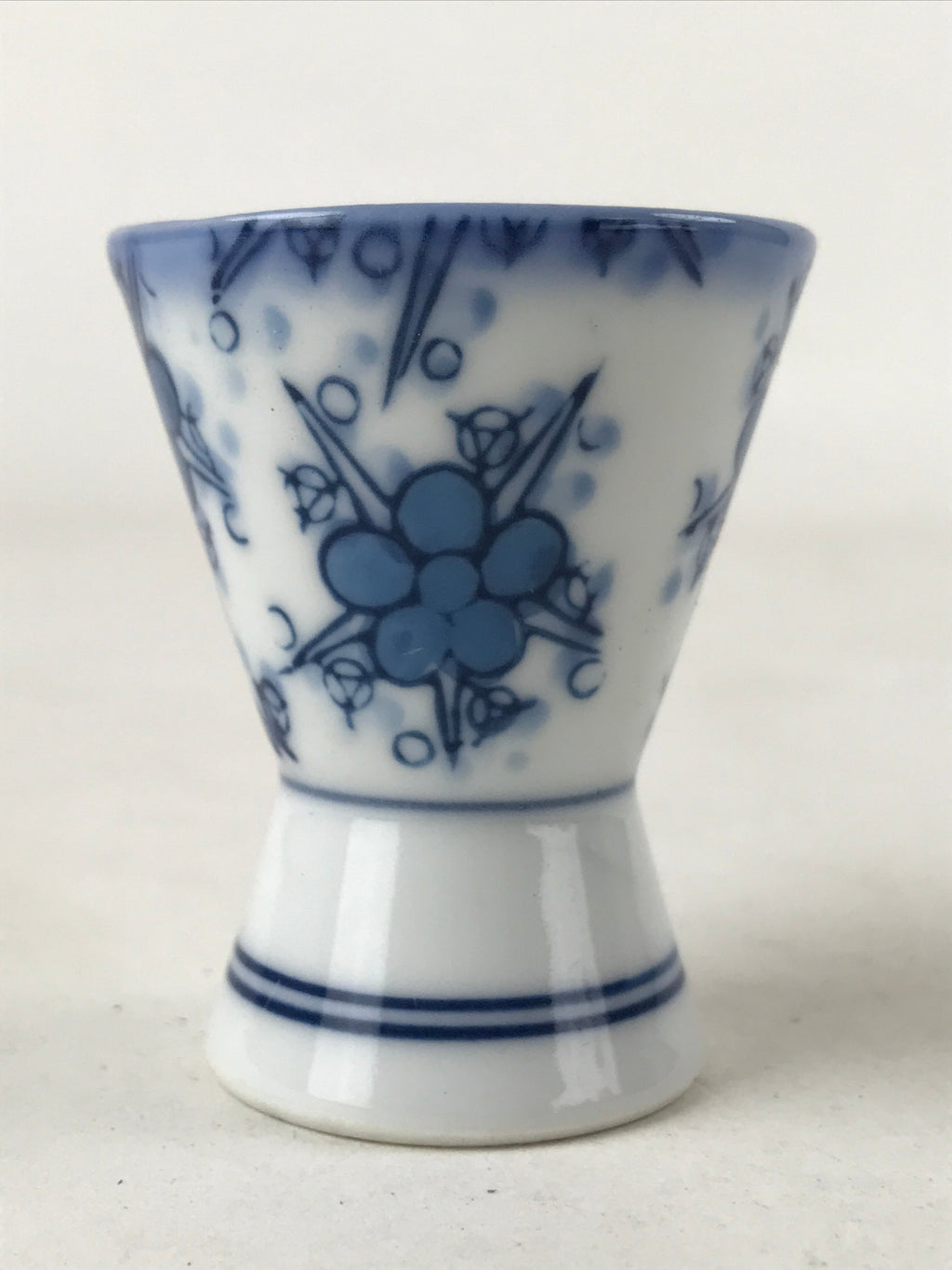 Japanese Porcelain Sake Cup Vtg Rappa Ochoko Guinomi Plum Blossom Blue G148