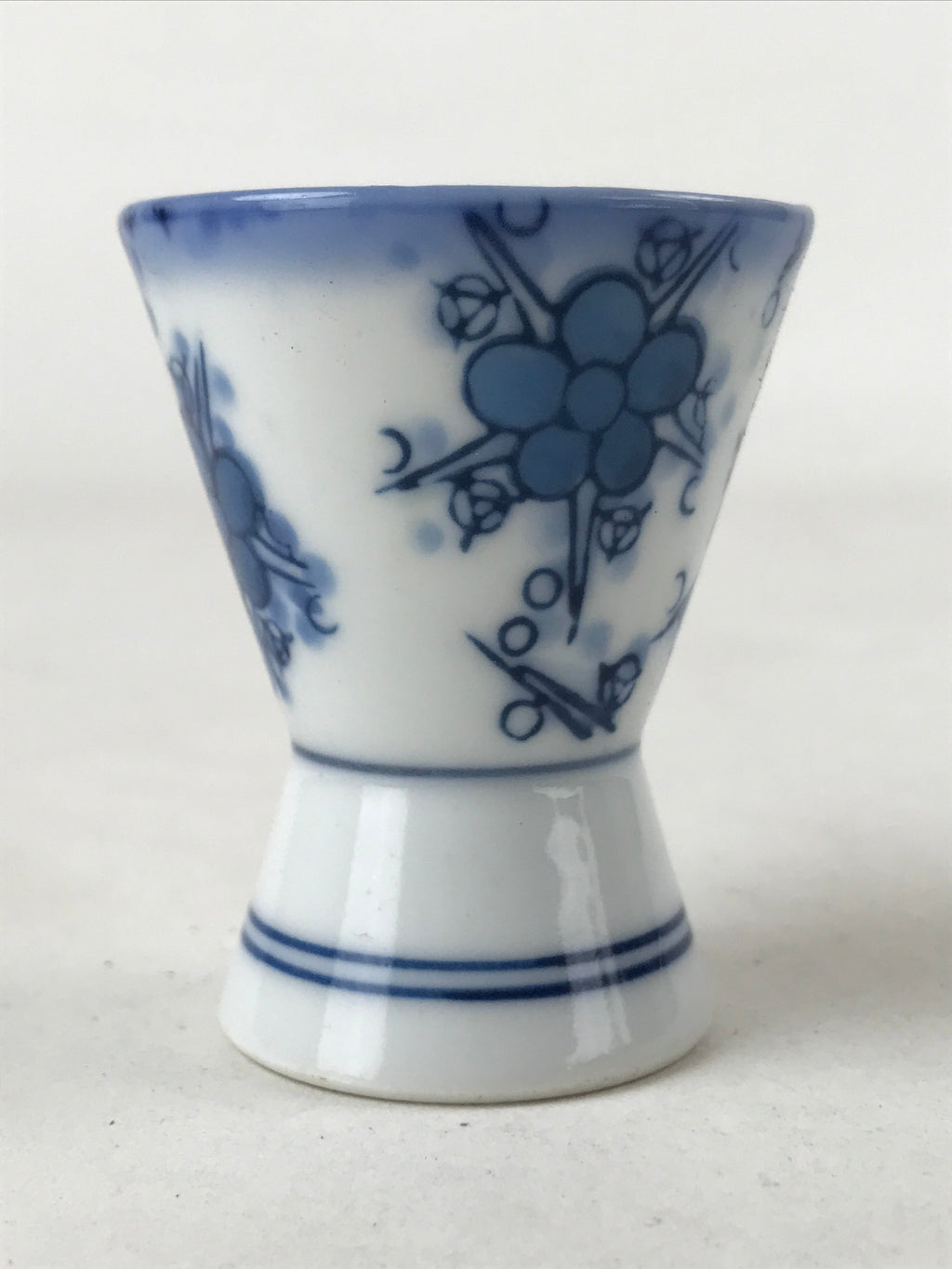 Japanese Porcelain Sake Cup Vtg Rappa Ochoko Guinomi Plum Blossom Blue G148