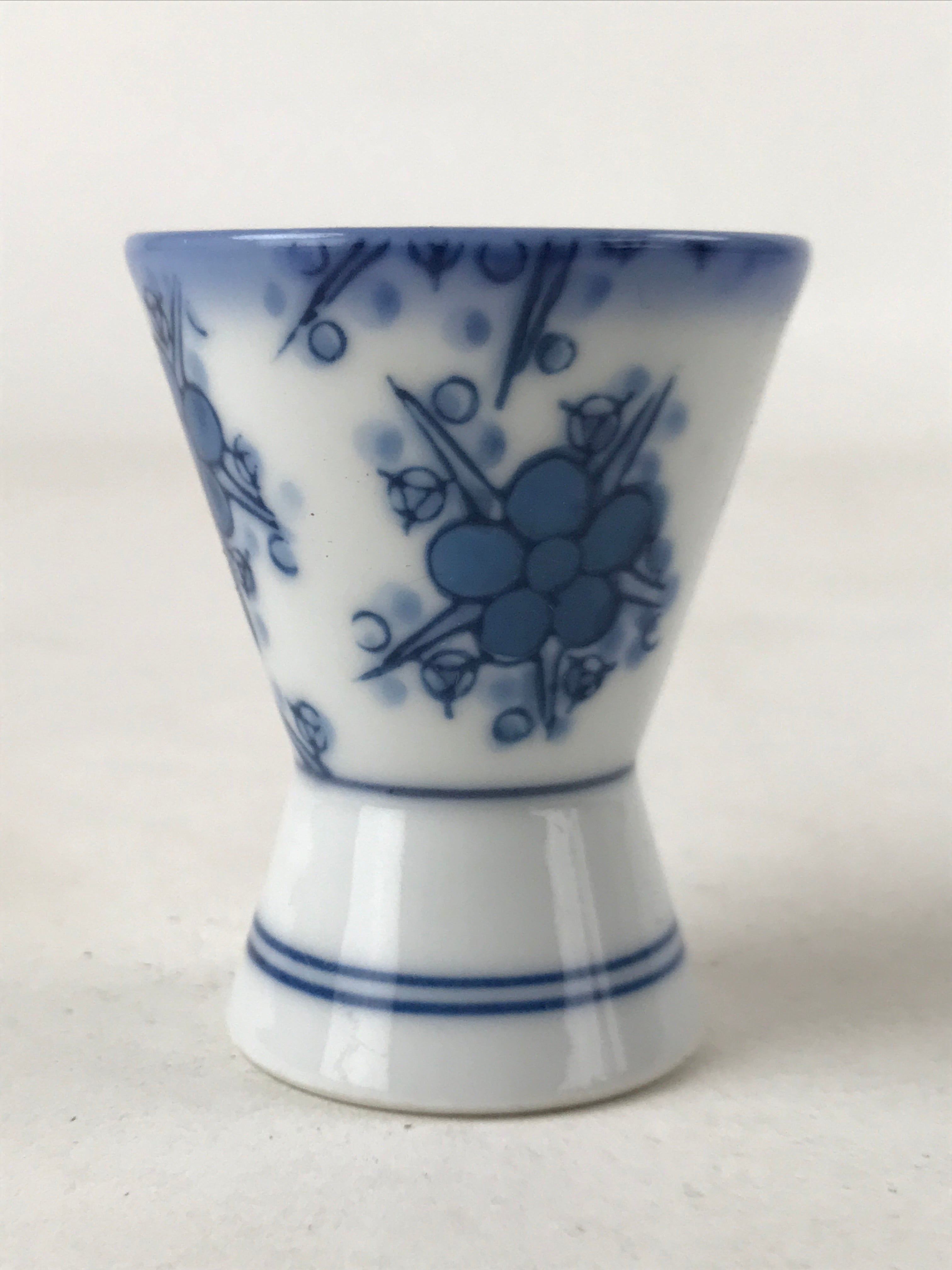 Japanese Porcelain Sake Cup Vtg Rappa Ochoko Guinomi Plum Blossom Blue G148