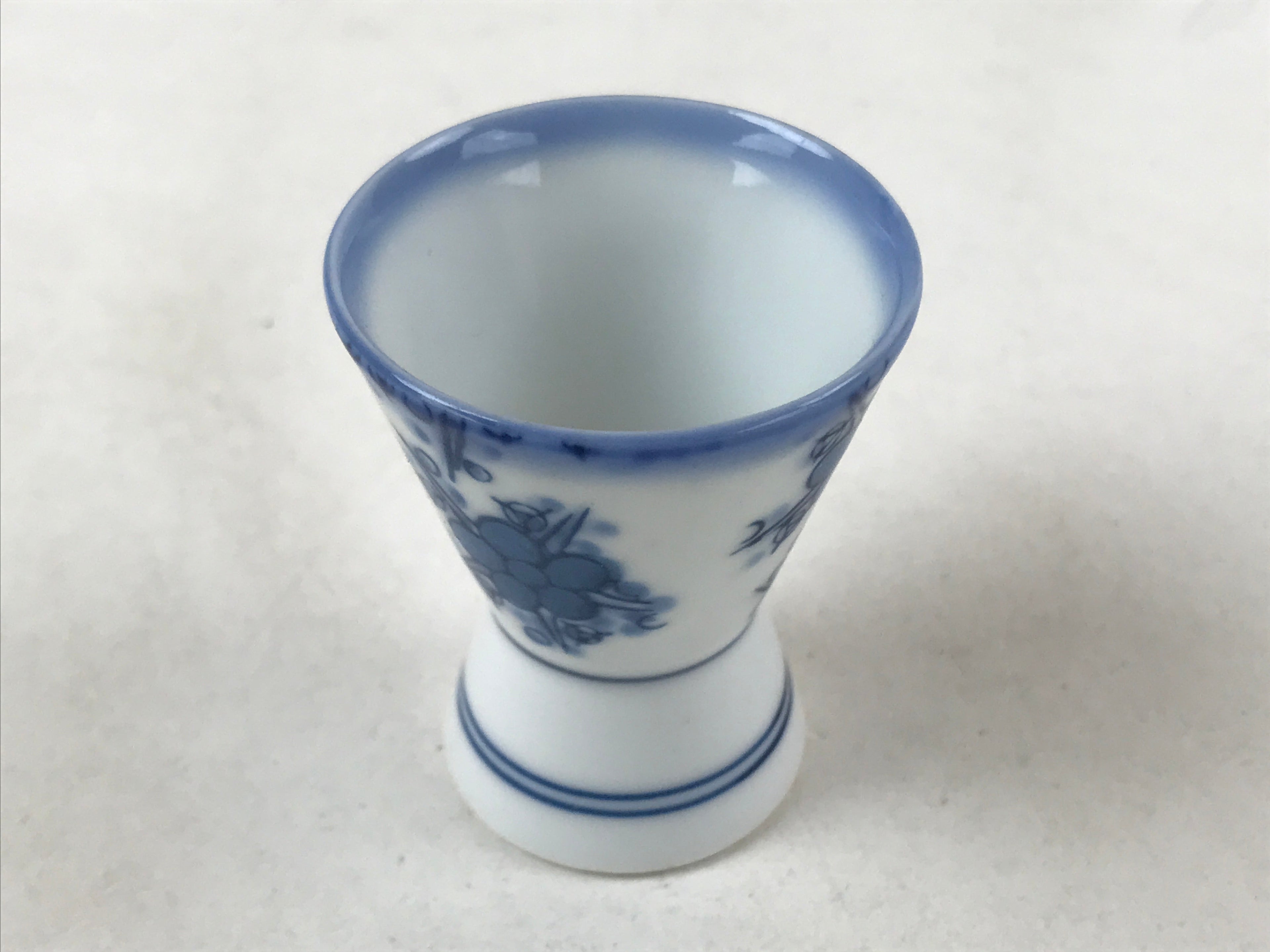 Japanese Porcelain Sake Cup Vtg Rappa Ochoko Guinomi Plum Blossom Blue G148