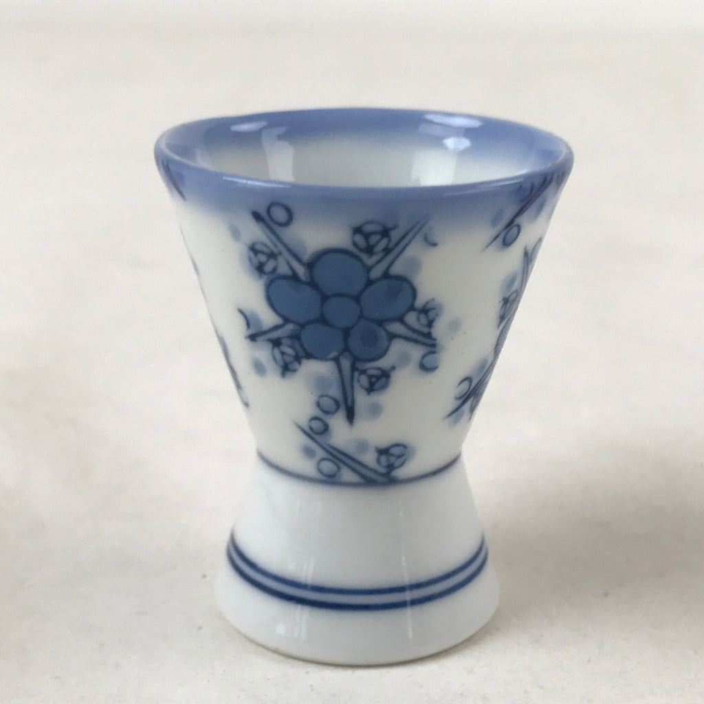 Japanese Porcelain Sake Cup Vtg Rappa Ochoko Guinomi Plum Blossom Blue G148