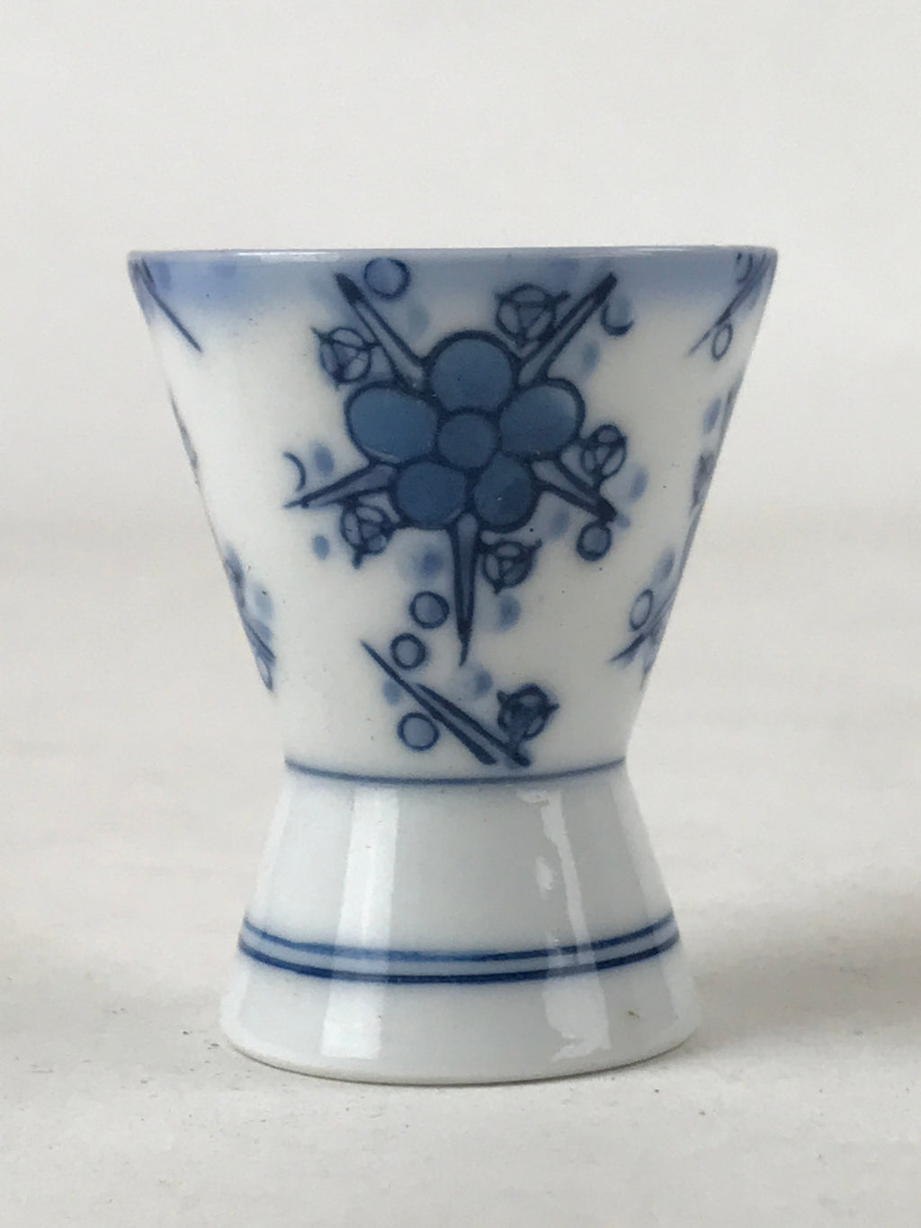 Japanese Porcelain Sake Cup Vtg Rappa Ochoko Guinomi Plum Blossom Blue G149