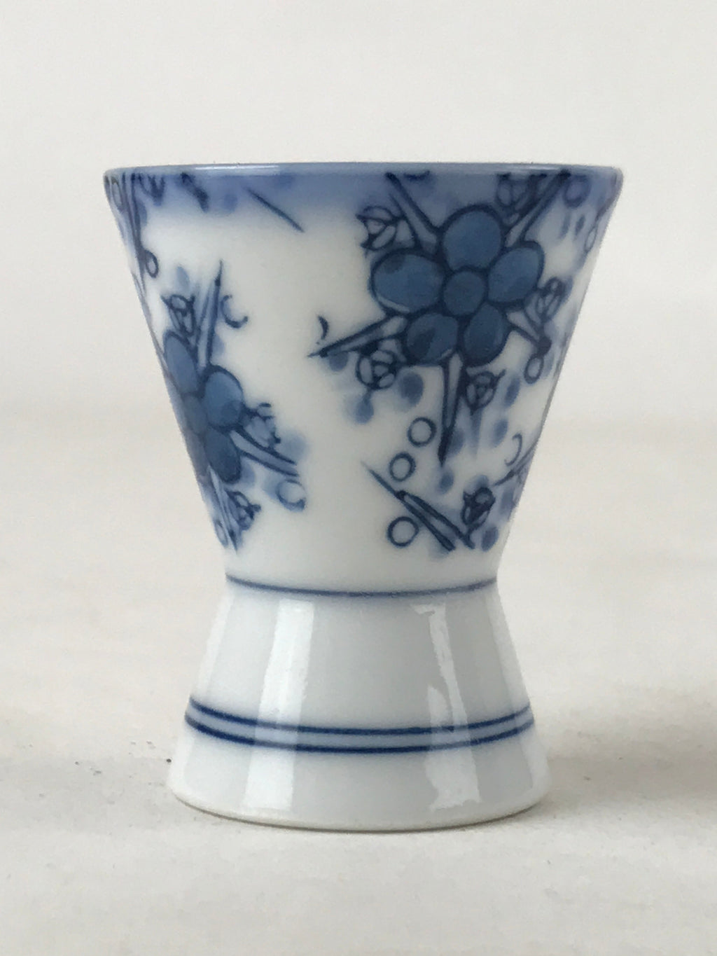 Japanese Porcelain Sake Cup Vtg Rappa Ochoko Guinomi Plum Blossom Blue G149