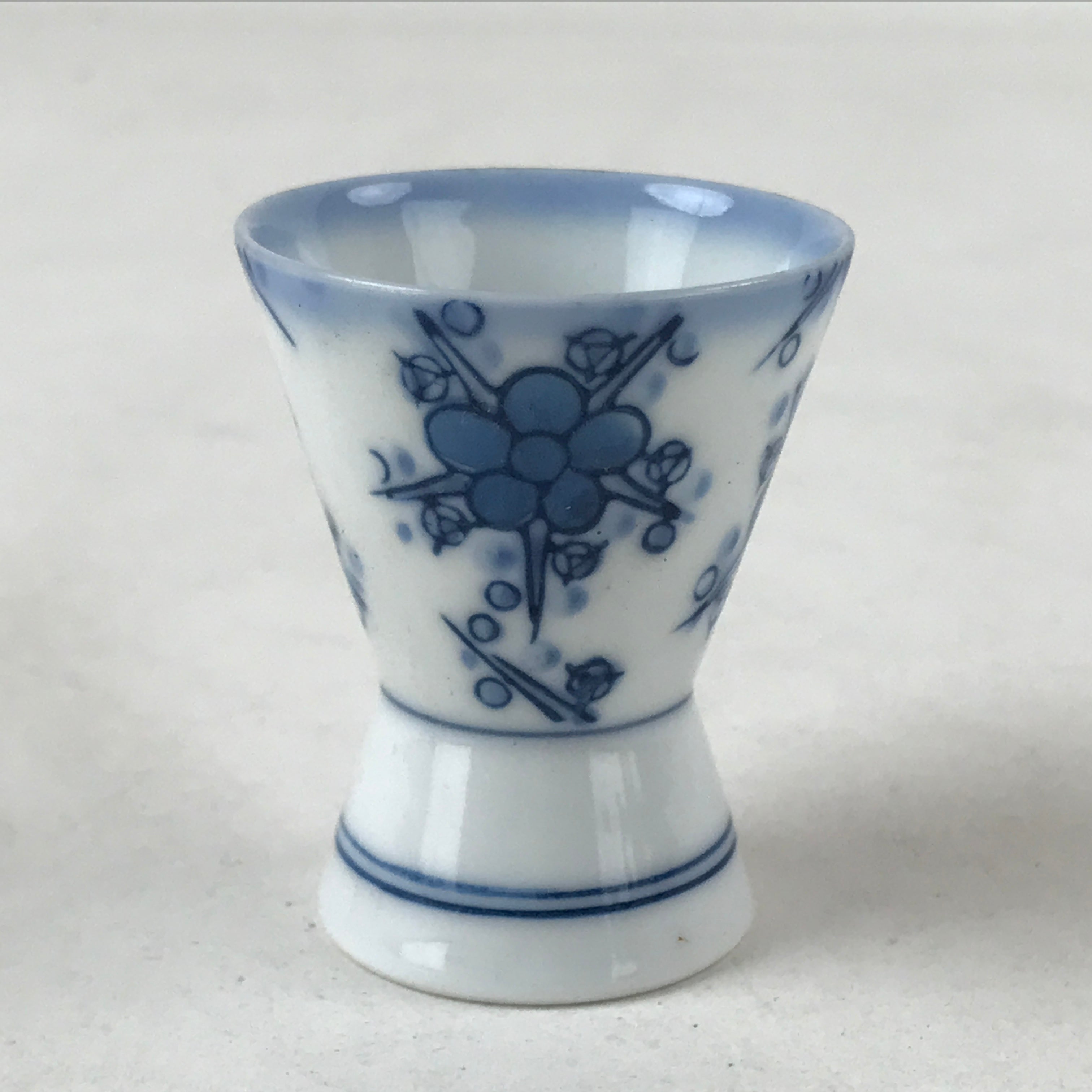 Japanese Porcelain Sake Cup Vtg Rappa Ochoko Guinomi Plum Blossom Blue G149