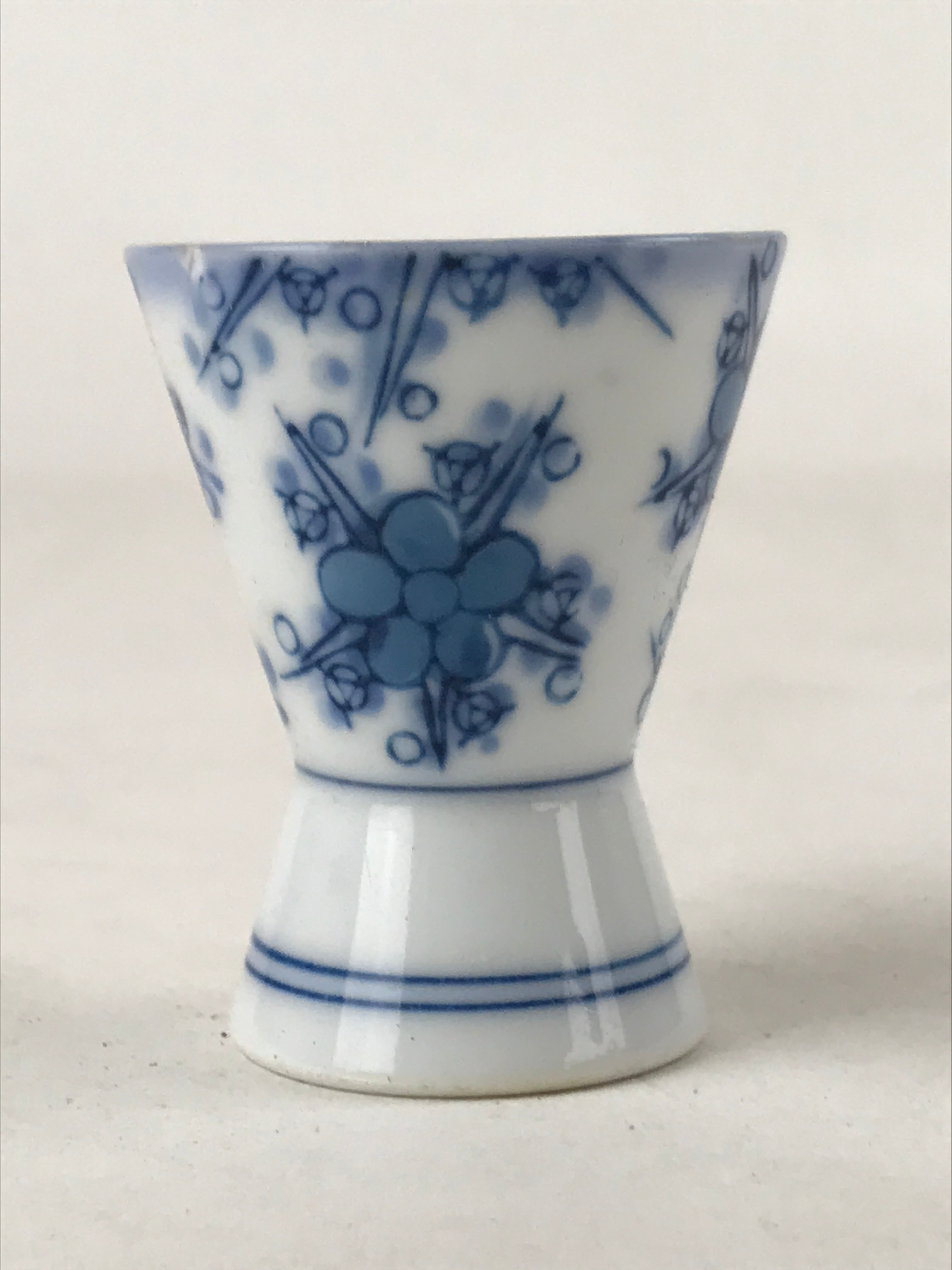 Japanese Porcelain Sake Cup Vtg Rappa Ochoko Guinomi Plum Blossom Blue G150