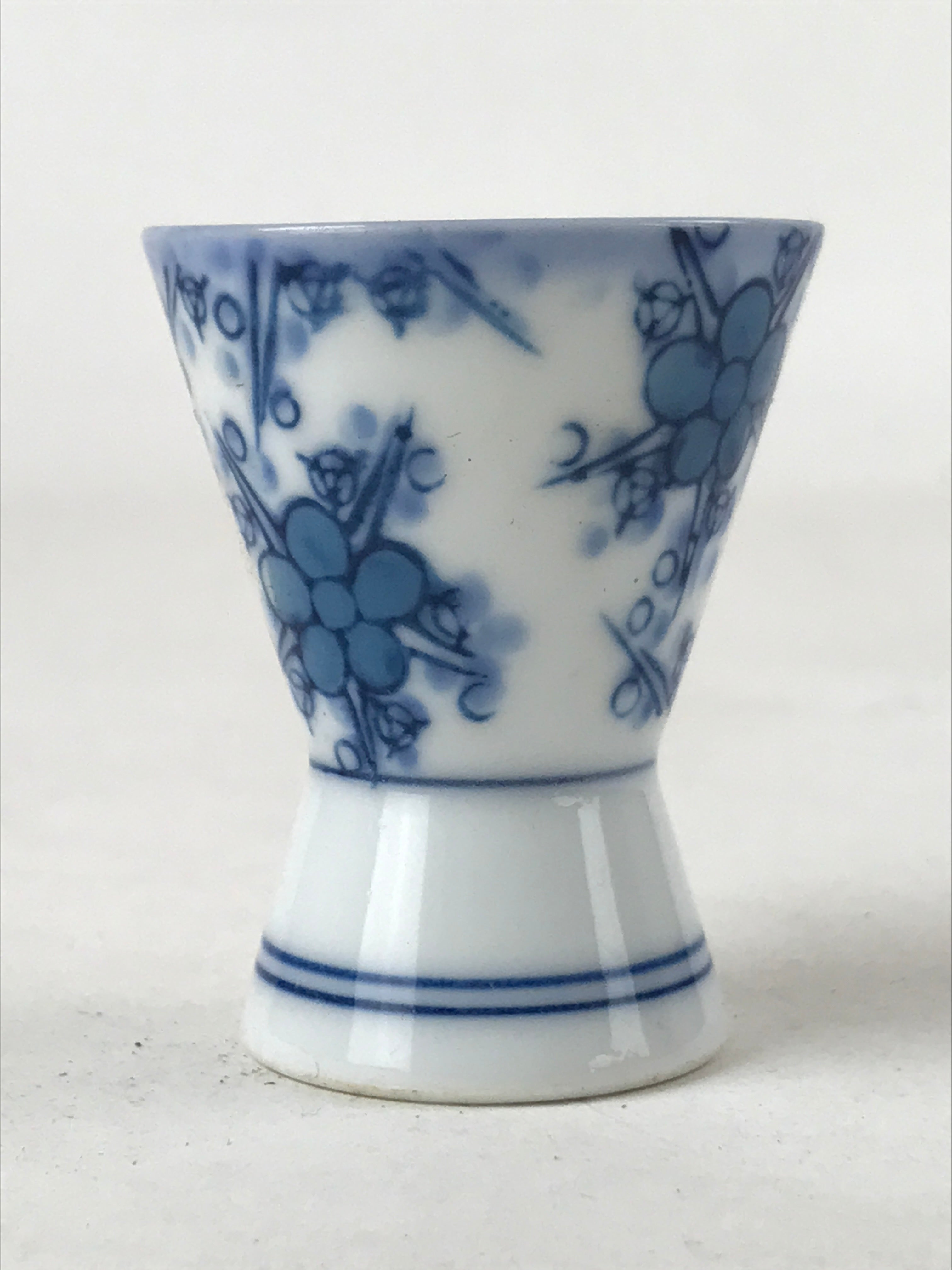 Japanese Porcelain Sake Cup Vtg Rappa Ochoko Guinomi Plum Blossom Blue G150