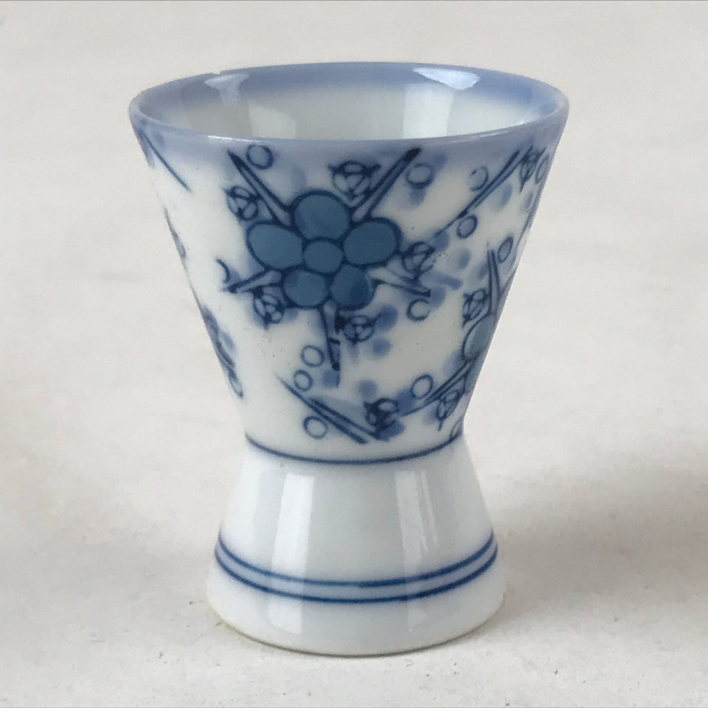 Japanese Porcelain Sake Cup Vtg Rappa Ochoko Guinomi Plum Blossom Blue G150