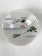 Japanese Porcelain Sake Cup Vtg Sakazuki Guinomi Crane Sunrise Pine White G194