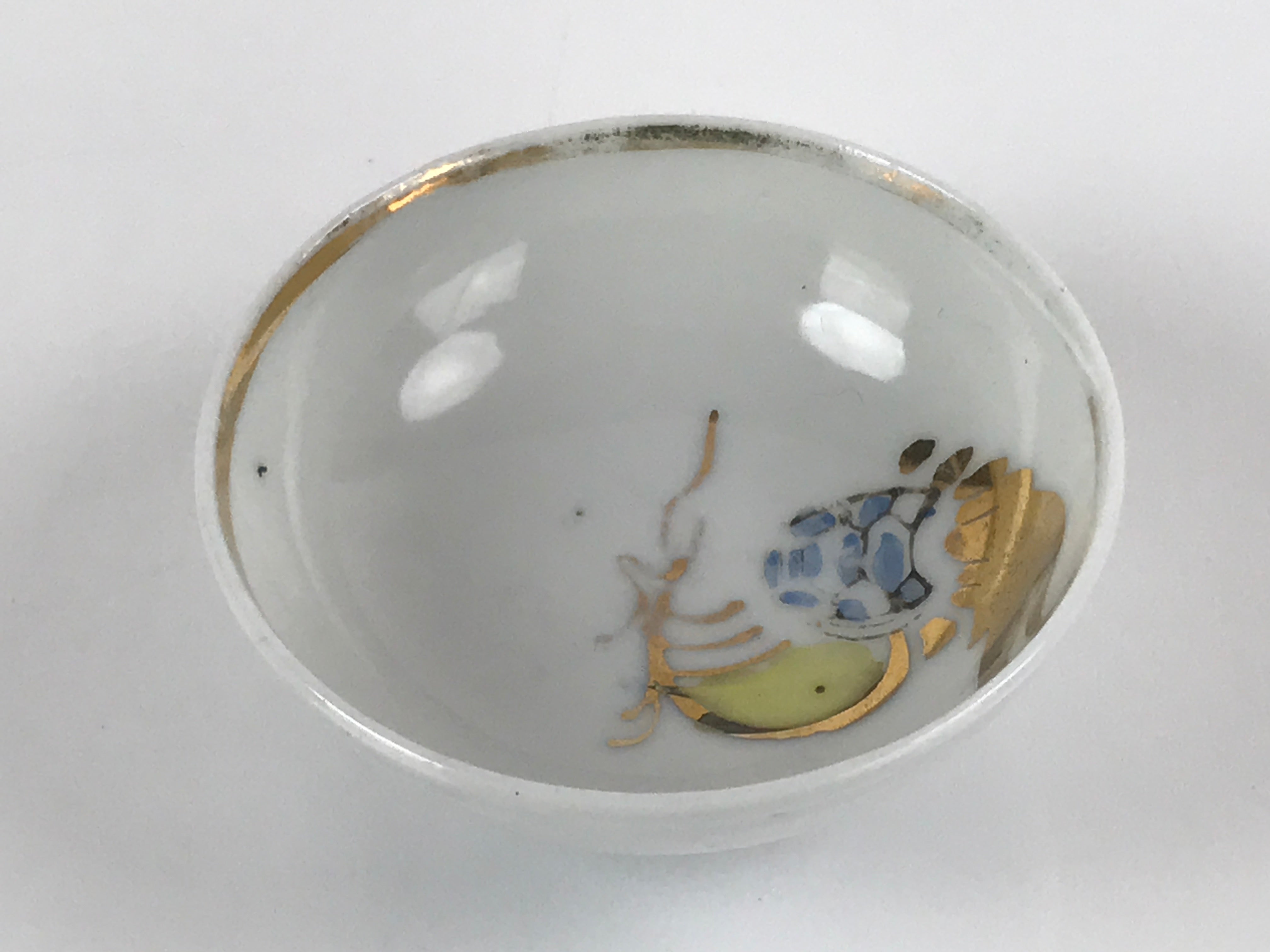 Japanese Porcelain Sake Cup Vtg Sakazuki Guinomi Minogame Turtle White Gold G216