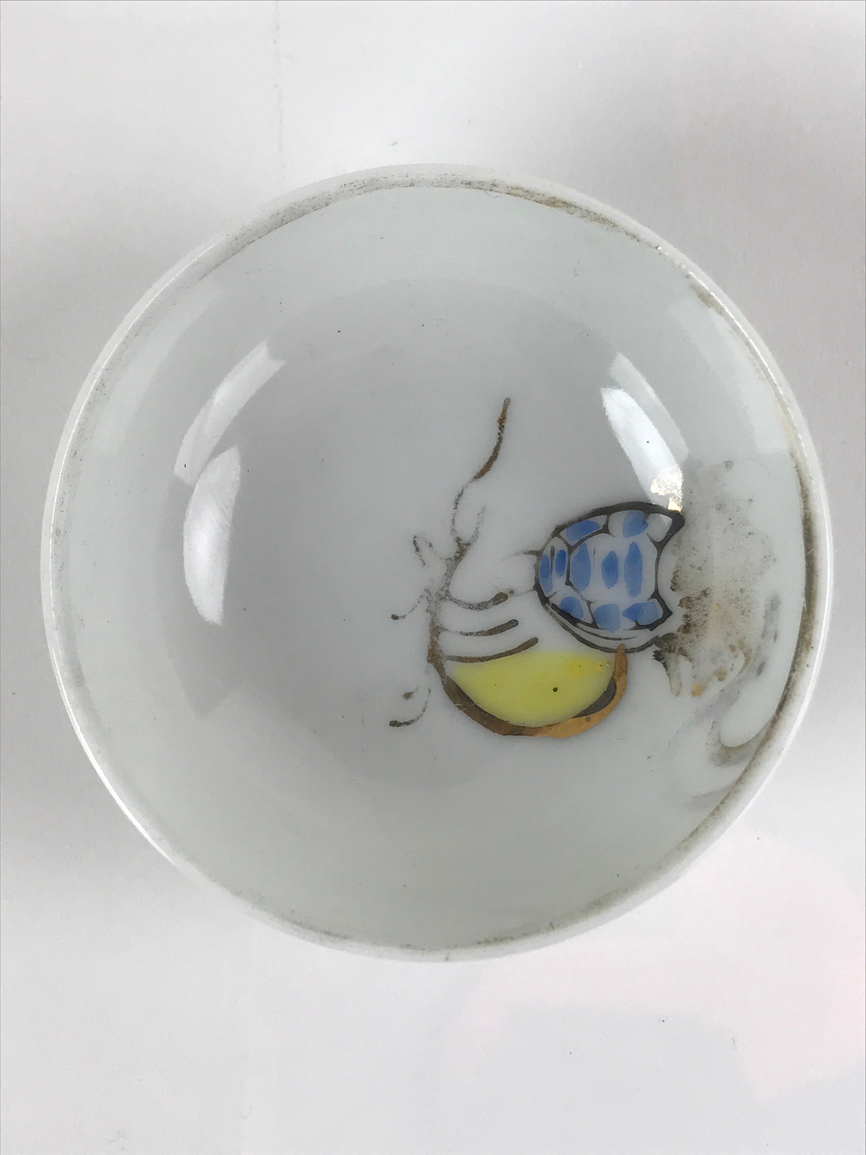 Japanese Porcelain Sake Cup Vtg Sakazuki Guinomi Minogame Turtle White Gold G218