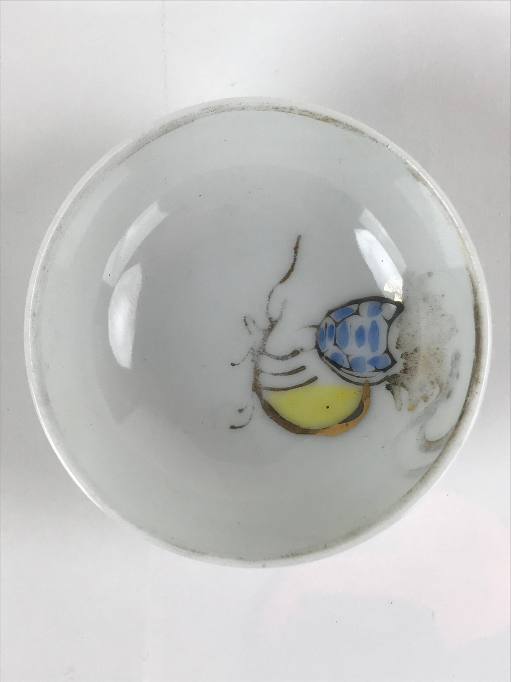 Japanese Porcelain Sake Cup Vtg Sakazuki Guinomi Minogame Turtle White Gold G218