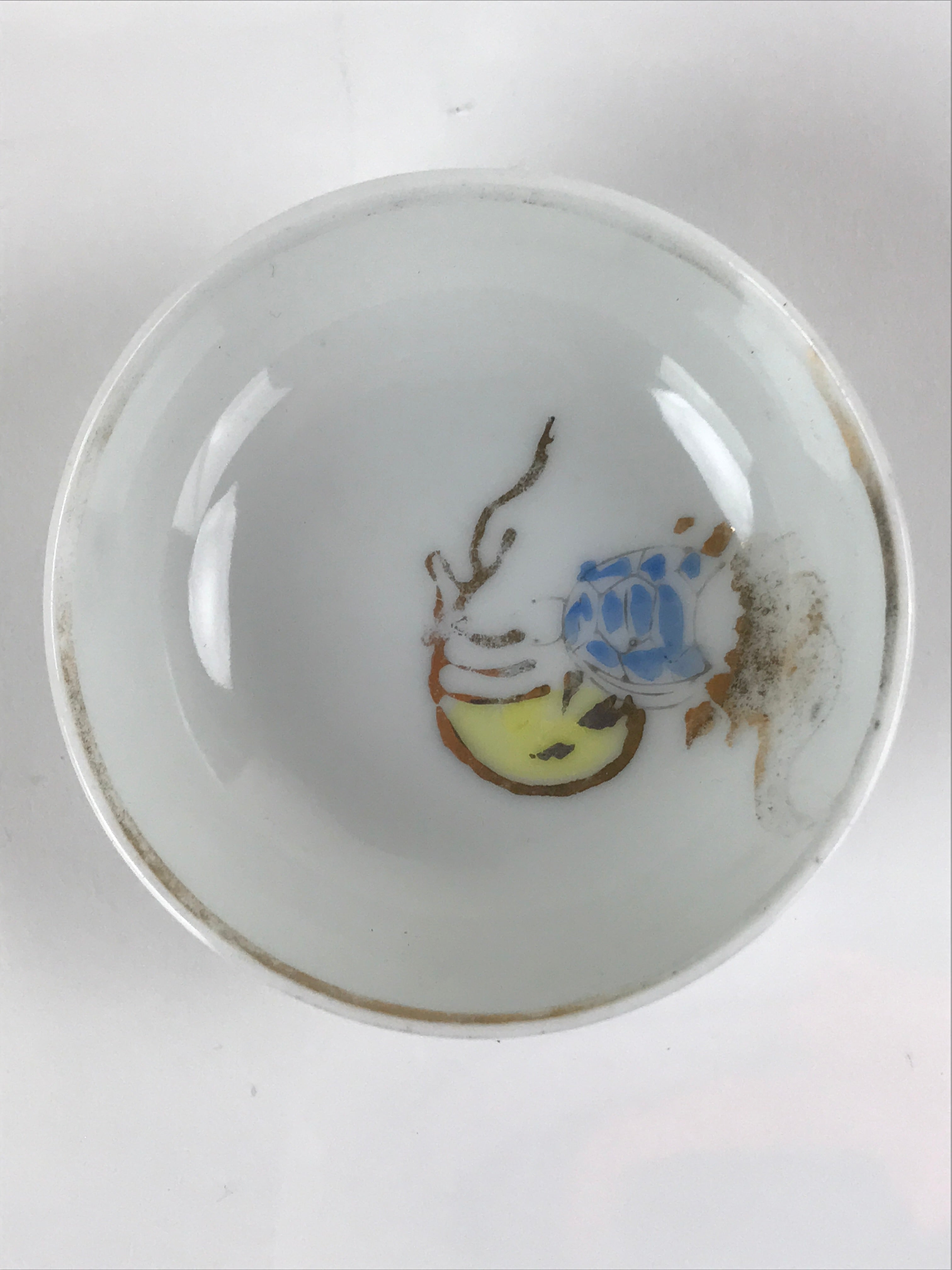 Japanese Porcelain Sake Cup Vtg Sakazuki Guinomi Minogame Turtle White Gold G251