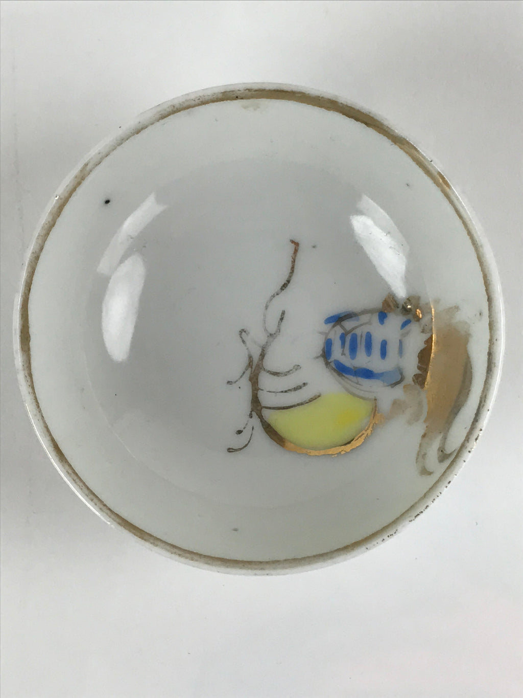 Japanese Porcelain Sake Cup Vtg Sakazuki Guinomi Minogame Turtle White Gold G253