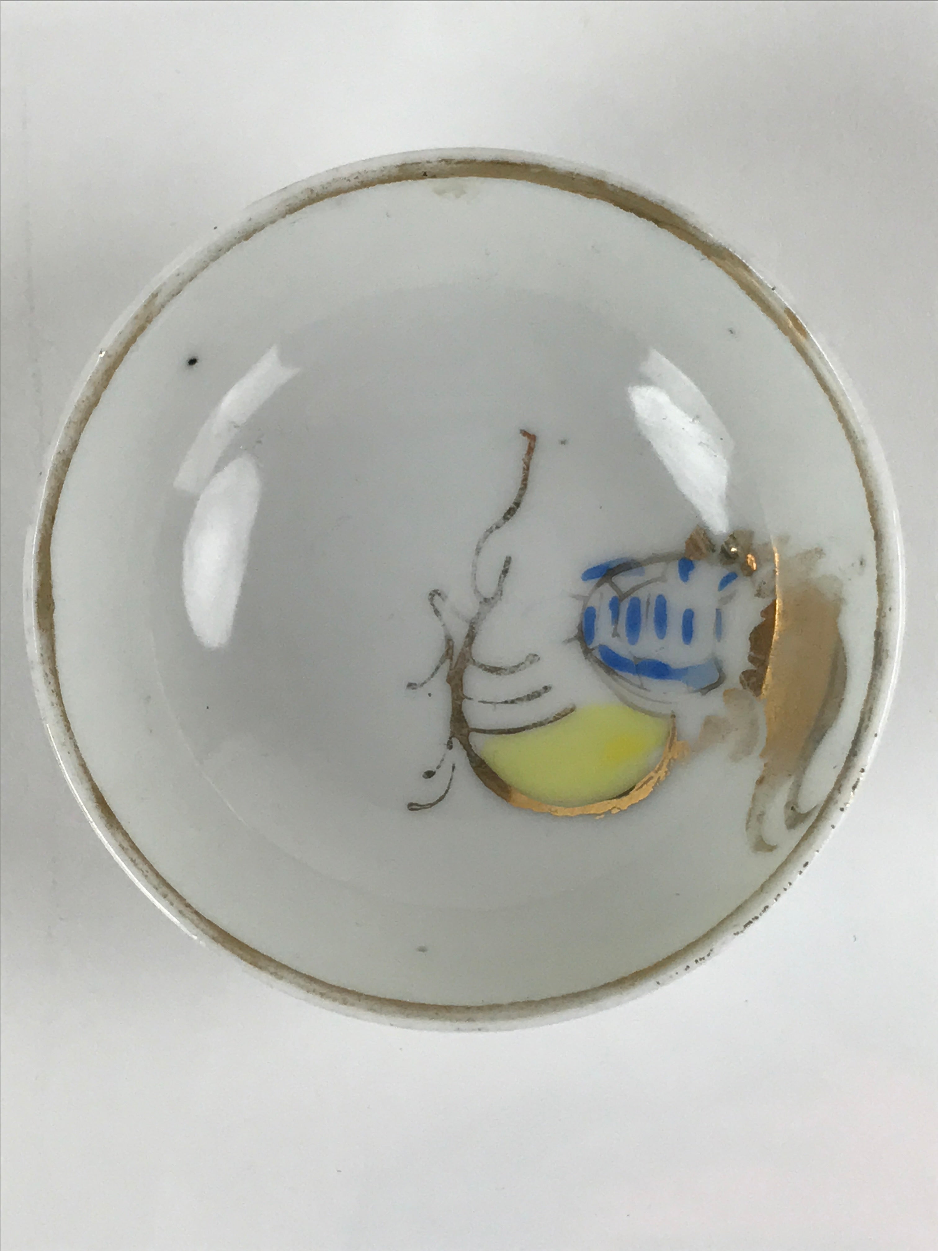 Japanese Porcelain Sake Cup Vtg Sakazuki Guinomi Minogame Turtle White Gold G253