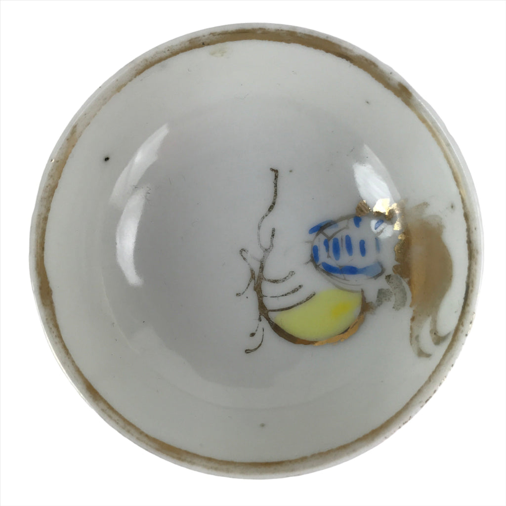 Japanese Porcelain Sake Cup Vtg Sakazuki Guinomi Minogame Turtle White Gold G253