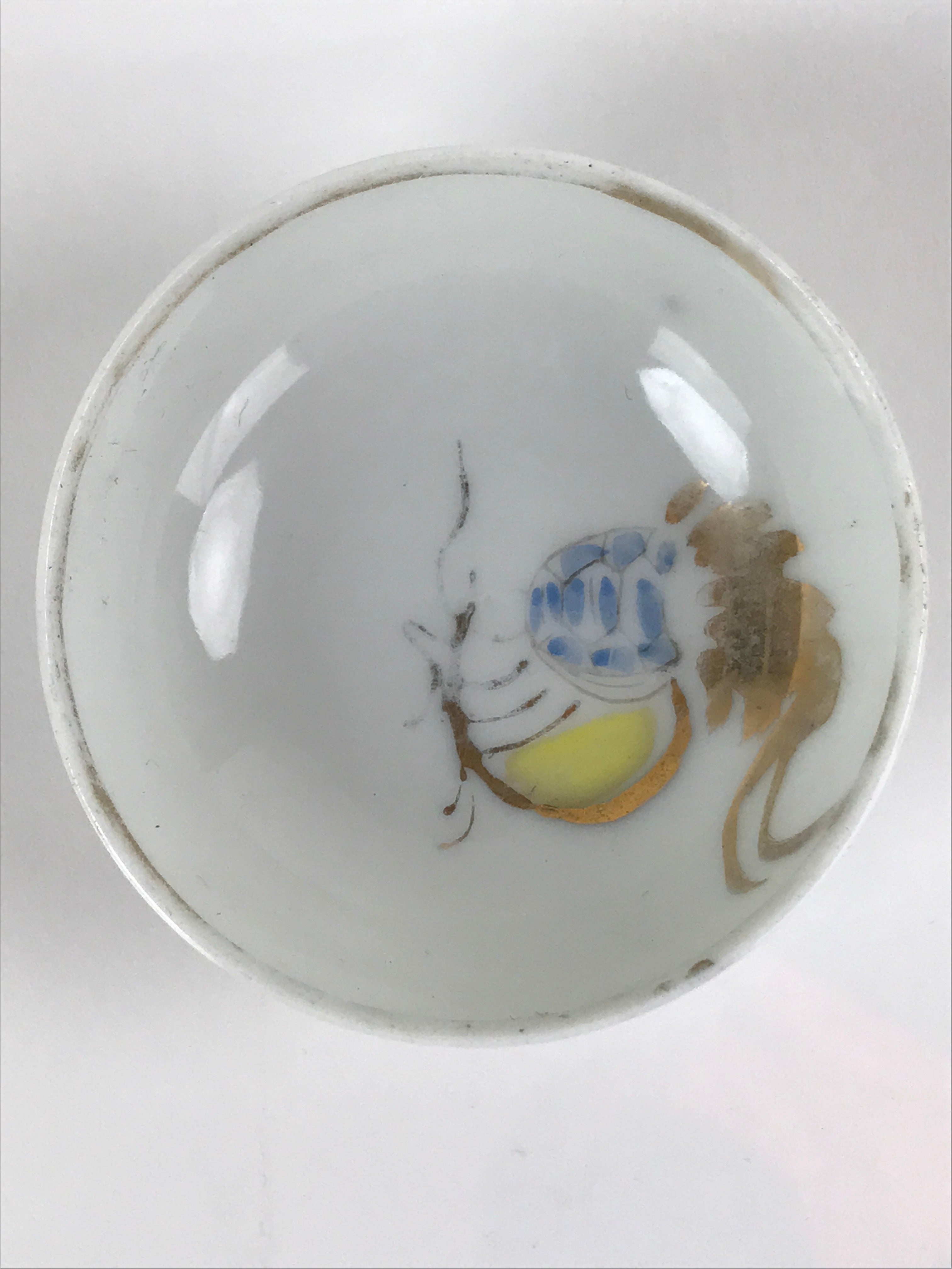 Japanese Porcelain Sake Cup Vtg Sakazuki Guinomi Minogame Turtle White Gold G255