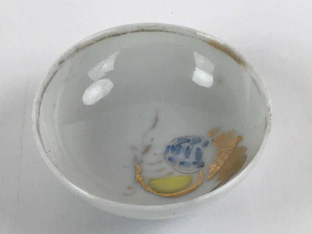 Japanese Porcelain Sake Cup Vtg Sakazuki Guinomi Minogame Turtle White Gold G255