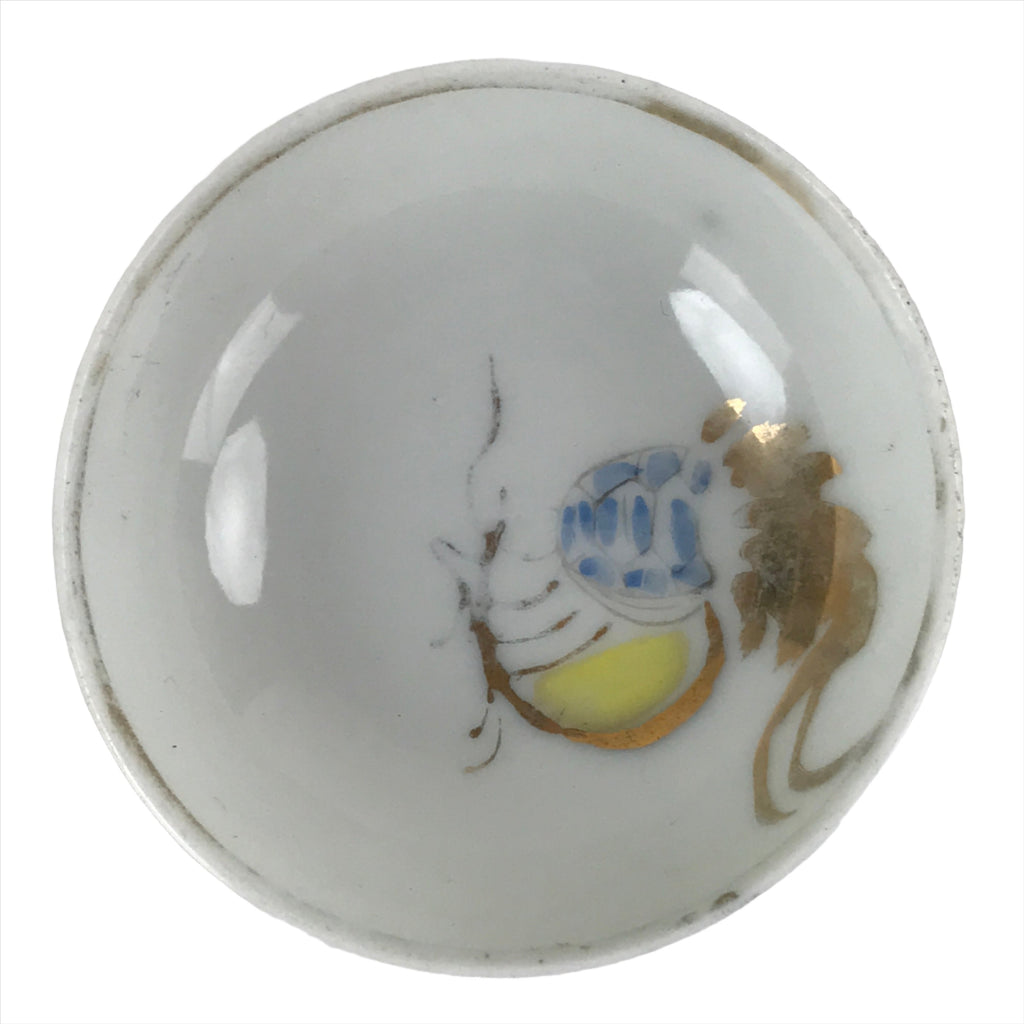 Japanese Porcelain Sake Cup Vtg Sakazuki Guinomi Minogame Turtle White Gold G255