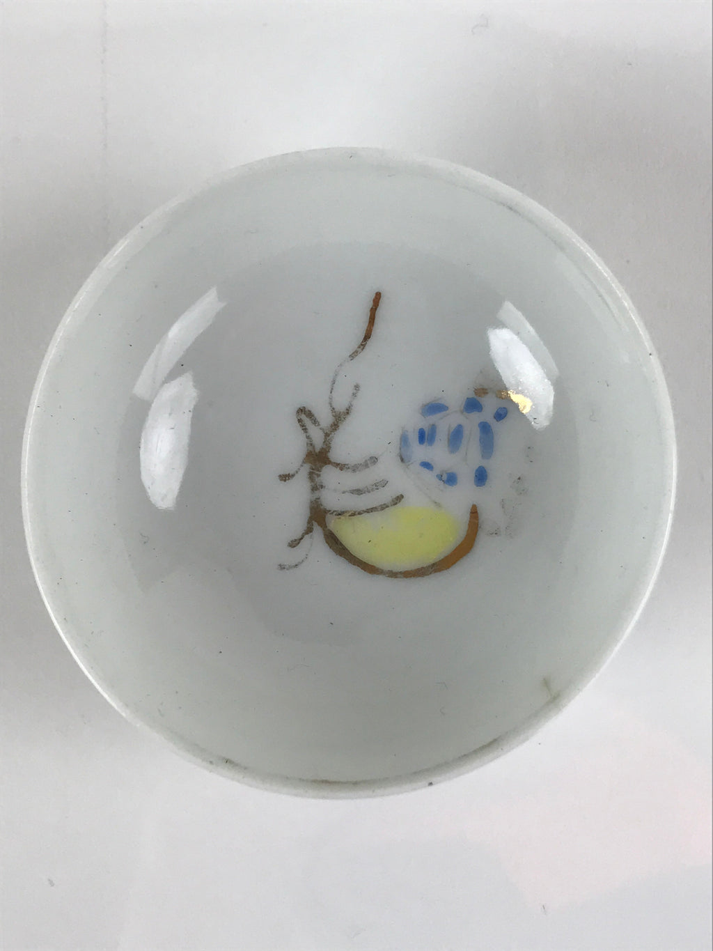 Japanese Porcelain Sake Cup Vtg Sakazuki Guinomi Minogame Turtle White Gold G258