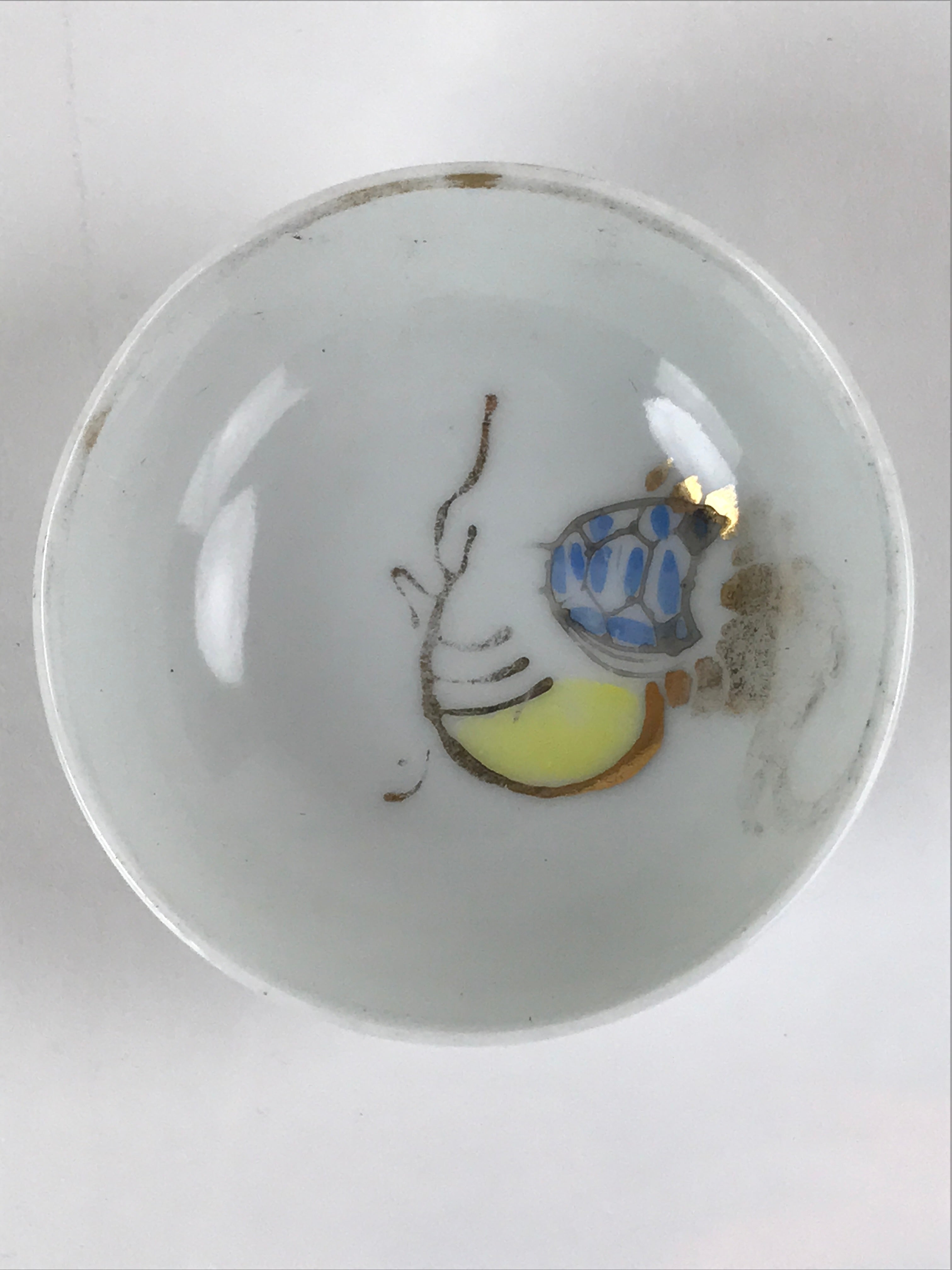 Japanese Porcelain Sake Cup Vtg Sakazuki Guinomi Minogame Turtle White Gold G259