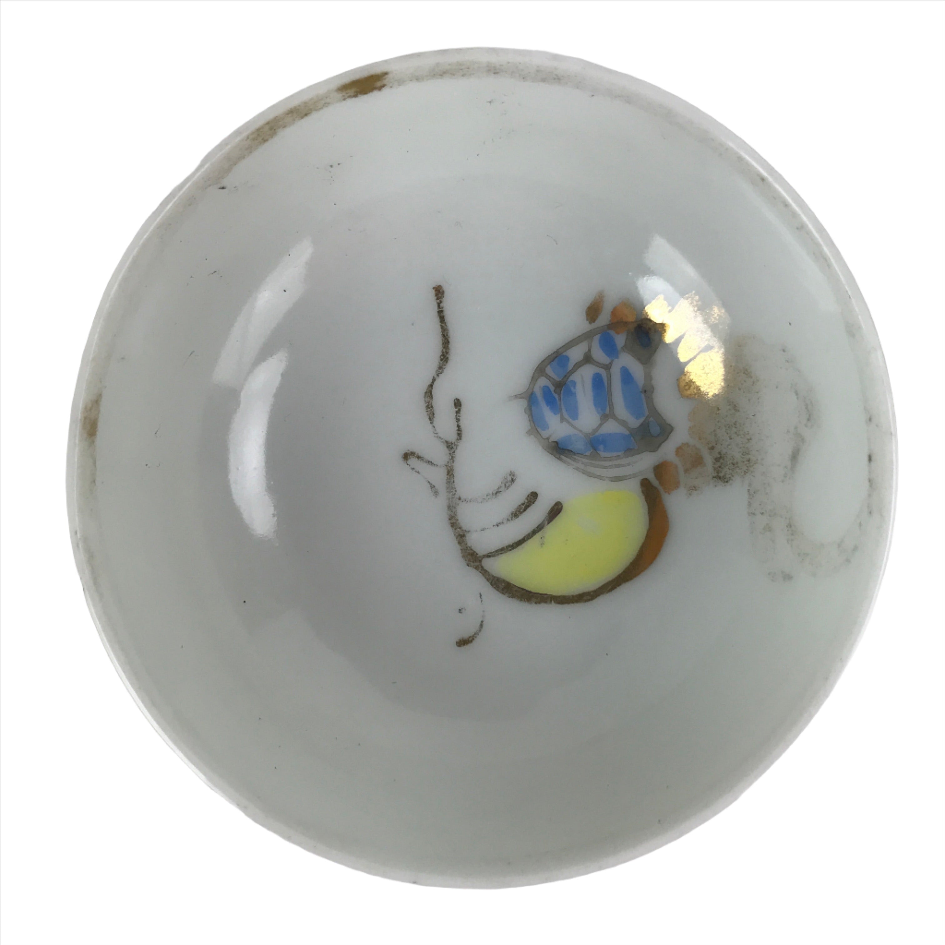 Japanese Porcelain Sake Cup Vtg Sakazuki Guinomi Minogame Turtle White Gold G259